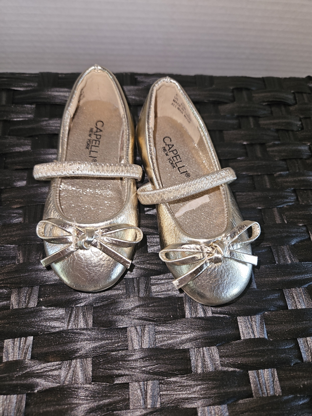 Capelli of New York Metallic Gold Mary Jane Flats with Bow Accent
